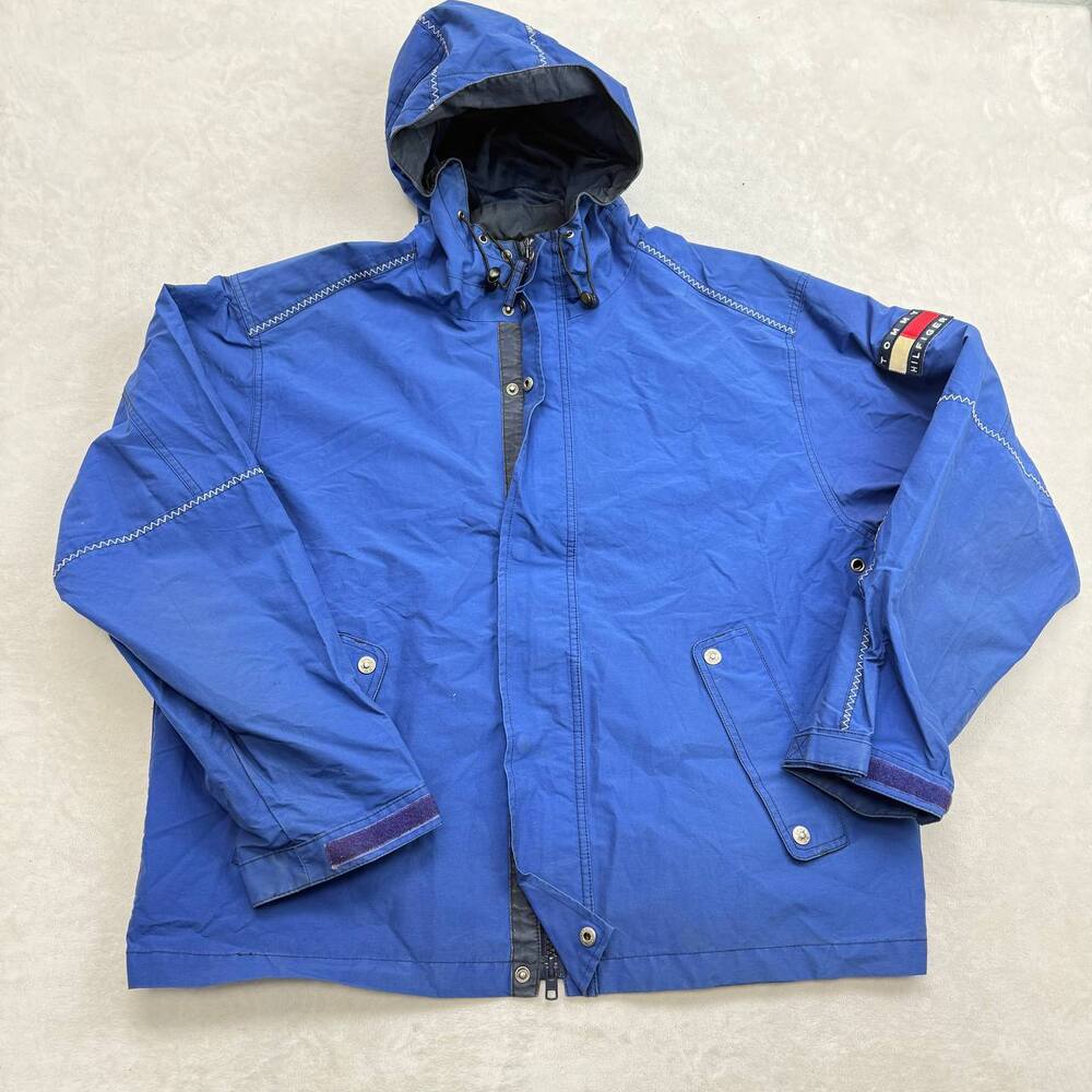 Tommy Hilfiger Men's Hooded Windbreaker Jacket Blue Size L Vintage 90s Sailing